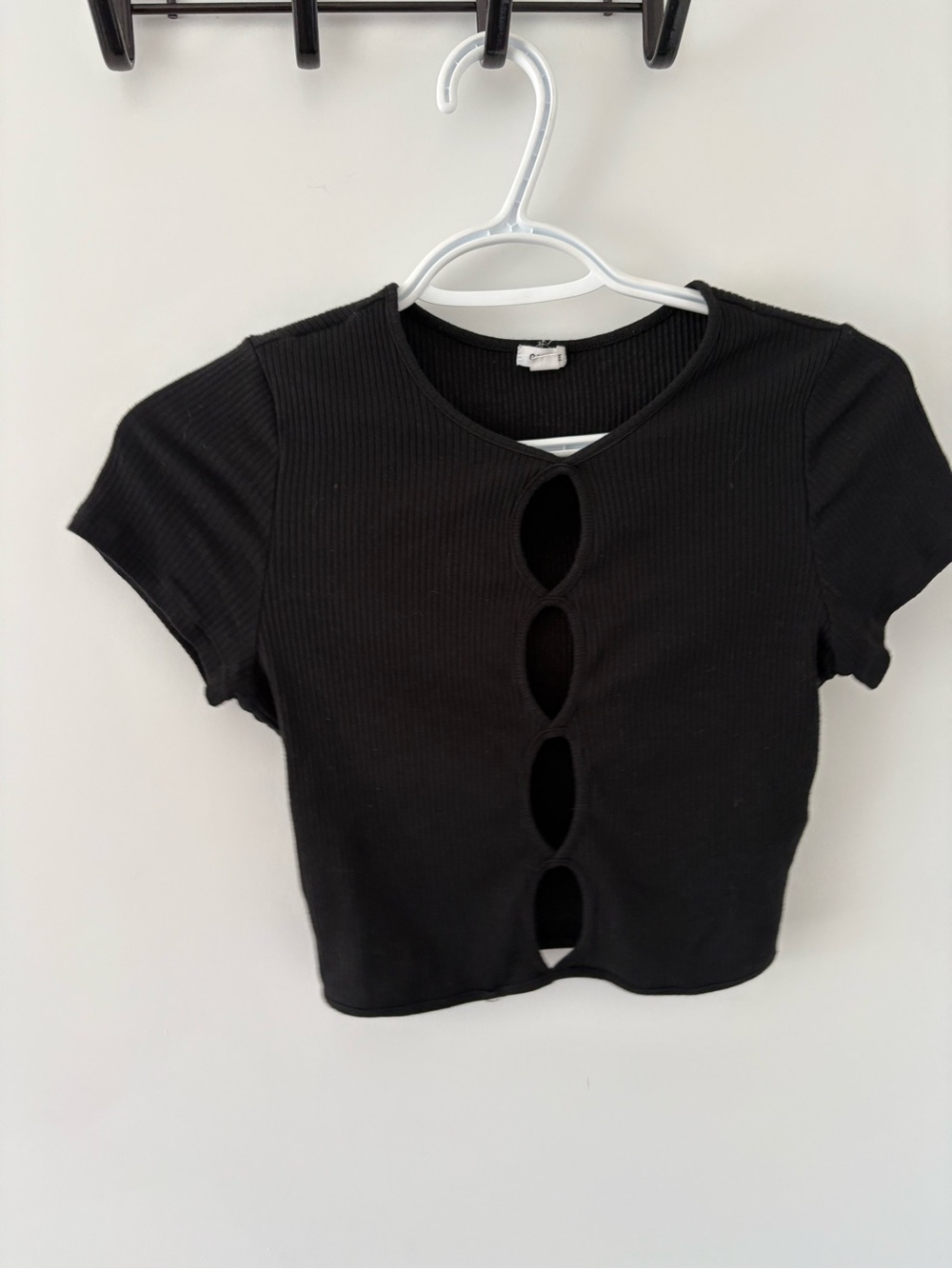 Garage Black Ribbed Cutout Crop Top